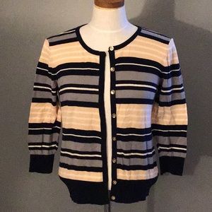 Ann Taylor Cardigan Sweater 3/4 Sleeve Navy Blush